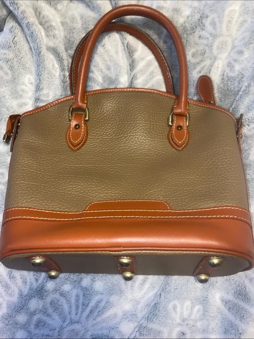 Dooney & Bourke Olive Pebbled Leather Satchel with Tan Trim